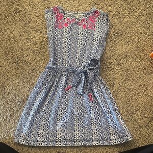 Carter's Navy & White Geometric Sleeveless Dress with Pink Embroidery